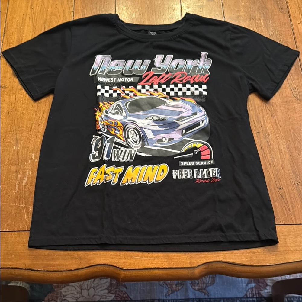Black Graphic Tee with Car Design